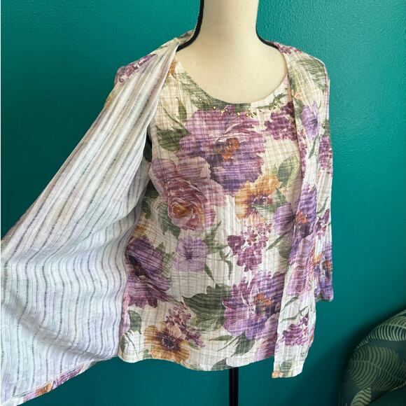 Alfred Dunner Pastel Floral Textured Sweater Set Women's Small NWT - Picture 4 of 11